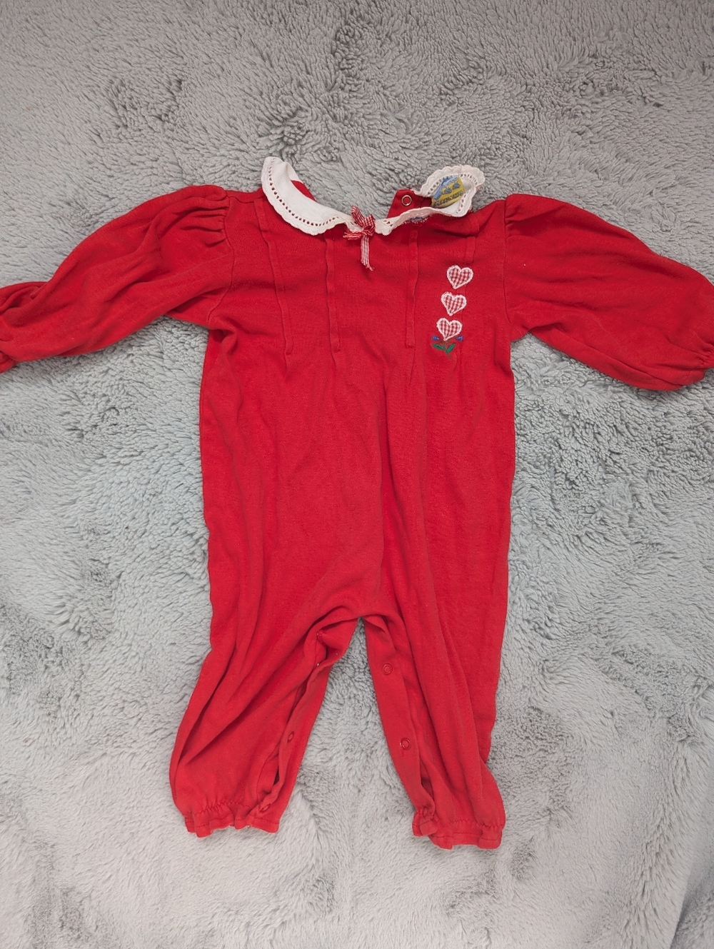 Vintage 90s Little Me Red Heart Embroidered One Piece Romper With Collar